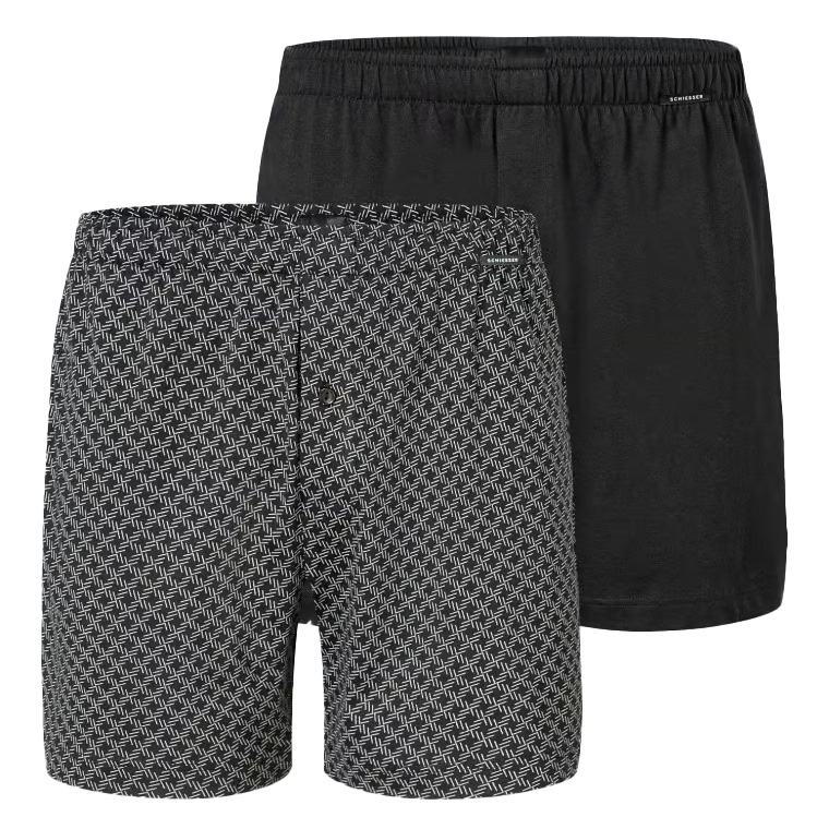 Schiesser Boxers Jersey 2-pack zwart met printje